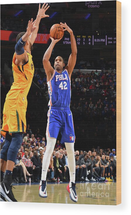 Nba Pro Basketball Wood Print featuring the photograph Utah Jazz V Philadelphia 76ers by Jesse D. Garrabrant