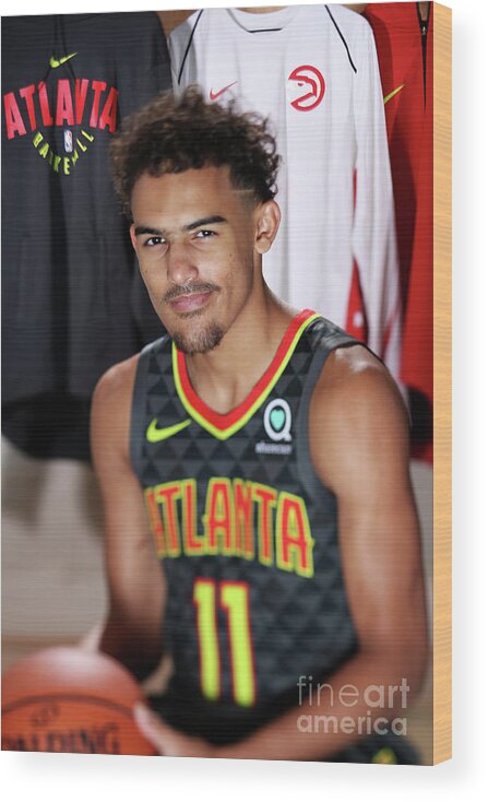 Trae Young Wood Print featuring the photograph 2018 Nba Rookie Photo Shoot #23 by Nathaniel S. Butler
