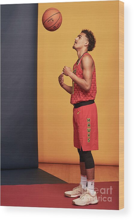 Trae Young Wood Print featuring the photograph 2018 Nba Rookie Photo Shoot #257 by Jennifer Pottheiser