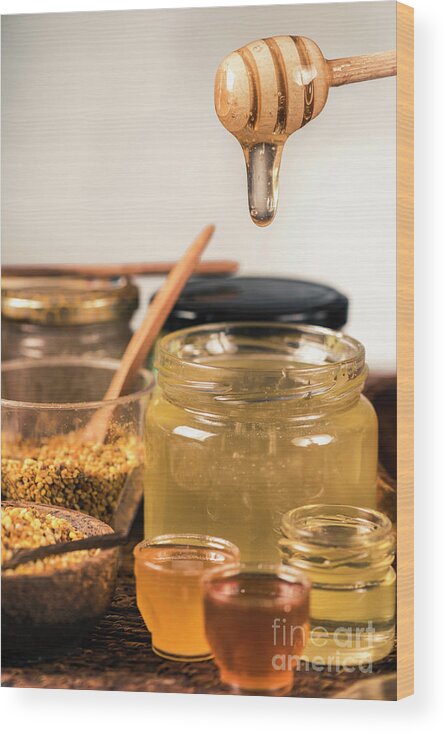 Honey Wood Print featuring the photograph Honey Flowing Into A Glass Jar #3 by Microgen Images/science Photo Library