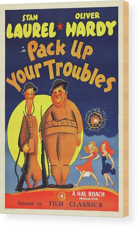 Oliver Hardy Wood Print featuring the photograph OLIVER HARDY and STAN LAUREL in PACK UP YOUR TROUBLES -1932-. #3 by Album