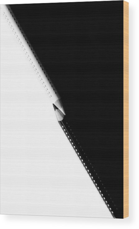 Education Wood Print featuring the photograph Two drawing pencils on a black and white surface. by Michalakis Ppalis