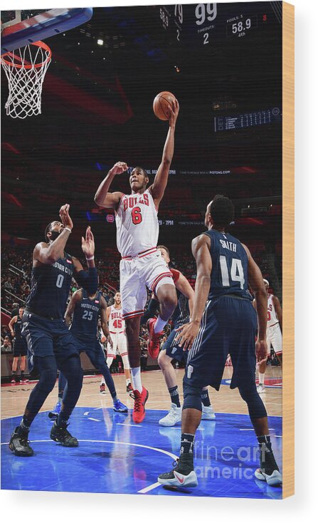 Cristiano Felicio Wood Print featuring the photograph Chicago Bulls V Detroit Pistons by Chris Schwegler