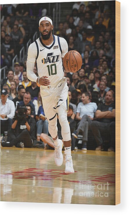 Mike Conley Wood Print featuring the photograph Utah Jazz V Los Angeles Lakers by Andrew D. Bernstein