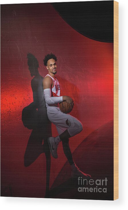 Gary Trent Jr Wood Print featuring the photograph 2018-2019 Portland Trail Blazers Media by Sam Forencich