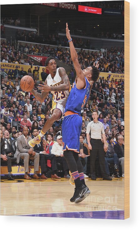 Nba Pro Basketball Wood Print featuring the photograph New York Knicks V Los Angeles Lakers by Andrew D. Bernstein