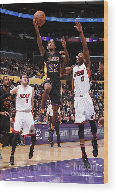 Nba Pro Basketball Wood Print featuring the photograph Miami Heat V Los Angeles Lakers by Andrew D. Bernstein