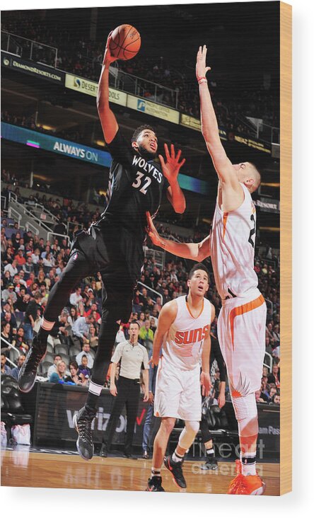 Nba Pro Basketball Wood Print featuring the photograph Minnesota Timberwolves V Phoenix Suns by Barry Gossage