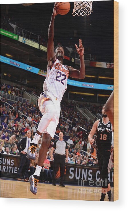 Deandre Ayton Wood Print featuring the photograph San Antonio Spurs V Phoenix Suns #6 by Barry Gossage