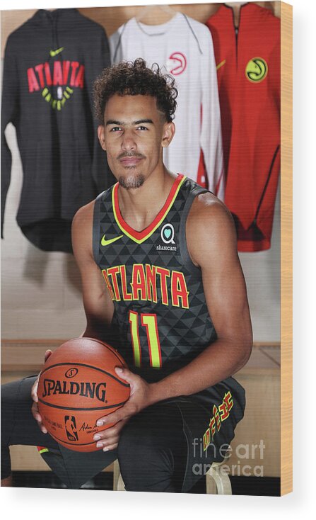 Trae Young Wood Print featuring the photograph 2018 Nba Rookie Photo Shoot #69 by Nathaniel S. Butler
