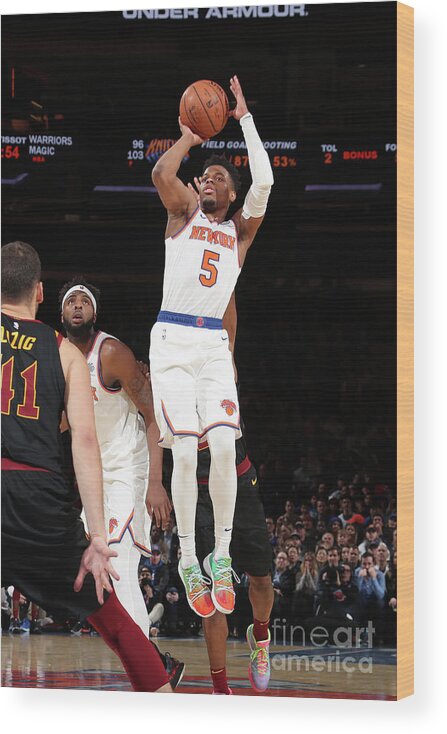 Dennis Smith Jr Wood Print featuring the photograph Cleveland Cavaliers V New York Knicks by Nathaniel S. Butler