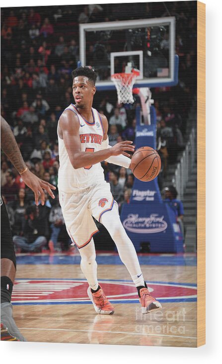 Dennis Smith Jr Wood Print featuring the photograph New York Knicks V Detroit Pistons by Chris Schwegler