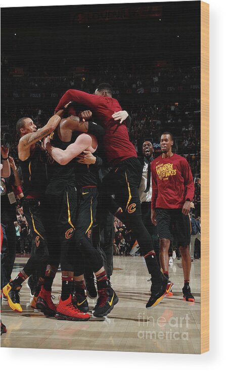 Lebron James Wood Print featuring the photograph Toronto Raptors V Cleveland Cavaliers - by Jeff Haynes