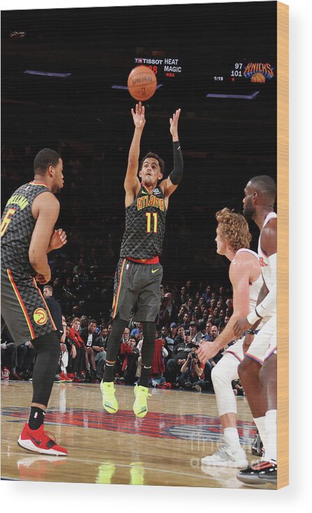Trae Young Wood Print featuring the photograph Atlanta Hawks V New York Knicks by Nathaniel S. Butler