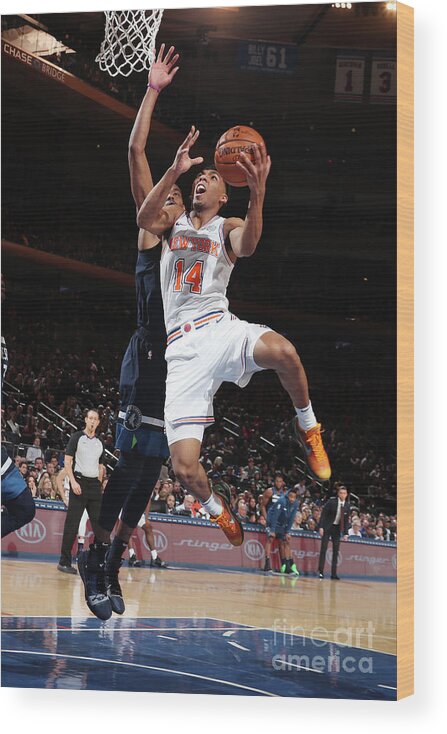 Allonzo Trier Wood Print featuring the photograph Minnesota Timberwolves V New York Knicks by Nathaniel S. Butler