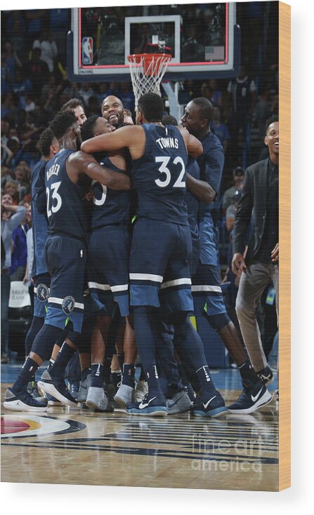 Minnesota Timberwolves Players Karl-anthony Towns Wood Print featuring the photograph Minnesota Timberwolves V Oklahoma City by Layne Murdoch