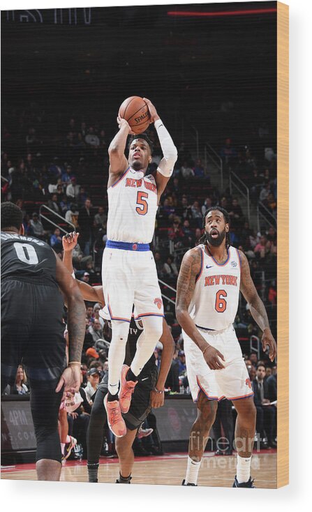 Dennis Smith Jr Wood Print featuring the photograph New York Knicks V Detroit Pistons by Chris Schwegler