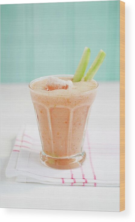 Ip_11364788 Wood Print featuring the photograph A Celery And Watermelon Smoothie by Charlotte Tolhurst