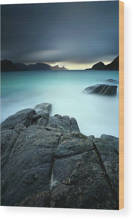 Tranquility Wood Print featuring the photograph A Long Exposure Scene At Haukland Beach by Stocktrek Images/arild Heitmann