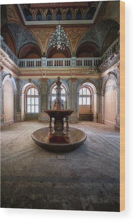 Urban Wood Print featuring the photograph Abandoned Fountain in the Hall by Roman Robroek