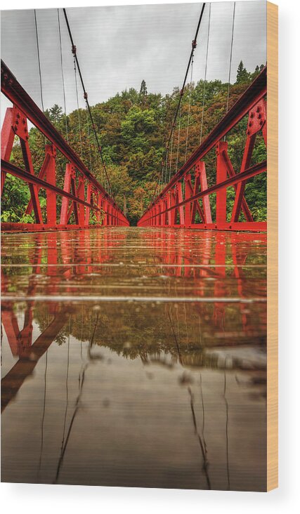 Tranquility Wood Print featuring the photograph Across Red Bridge by Jason Arney