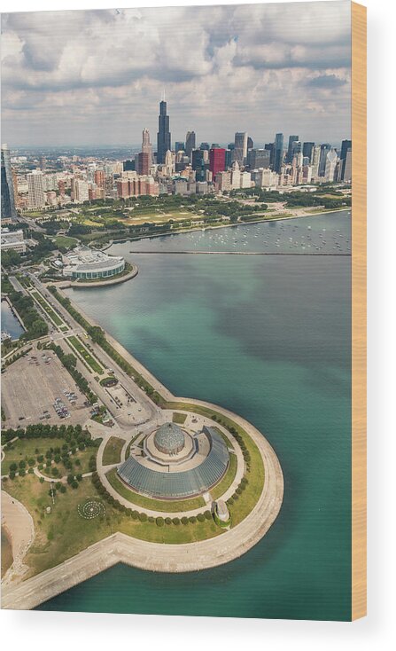 3scape Wood Print featuring the photograph Adler Planetarium, Shedd, and Chicago Skyline by Adam Romanowicz