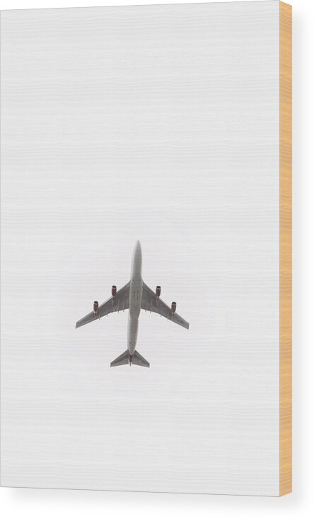 Air Pollution Wood Print featuring the photograph Airplane Against A White Sky, Usa by ragnvid, Magnus