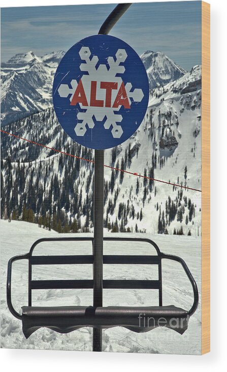 Alta Wood Print featuring the photograph Alta Ski Lift Chair by Adam Jewell