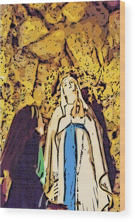 Apparition Wood Print featuring the photograph apparition of the Blessed Virgin Mary in the cave of Lourdes by Vivida Photo PC