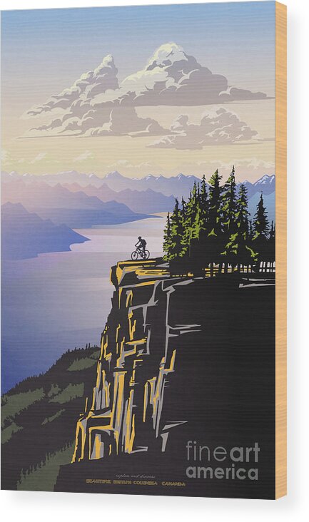 Cycling Art Wood Print featuring the painting Arrow Lake Solo by Sassan Filsoof