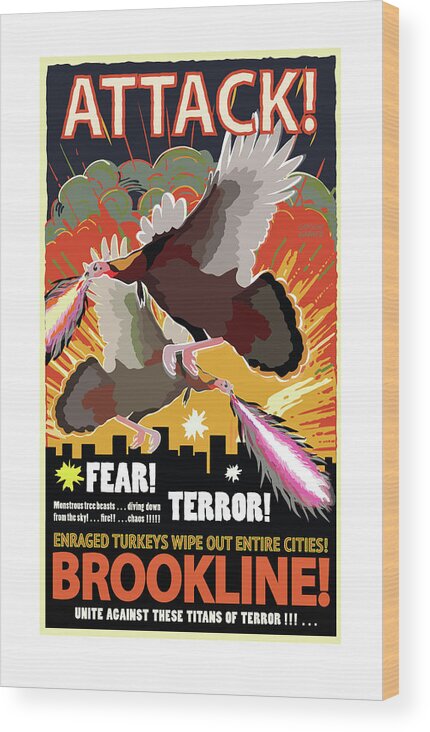 Brookline Turkeys Wood Print featuring the digital art Attack by Caroline Barnes