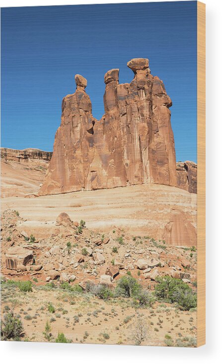 Balanced Rock Wood Print featuring the photograph Balanced Rocks in Arches by Kyle Lee