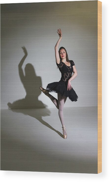 Ballet Dancer Wood Print featuring the photograph Ballet Dancer In Black Lace Leotard And by Phil Payne Photography
