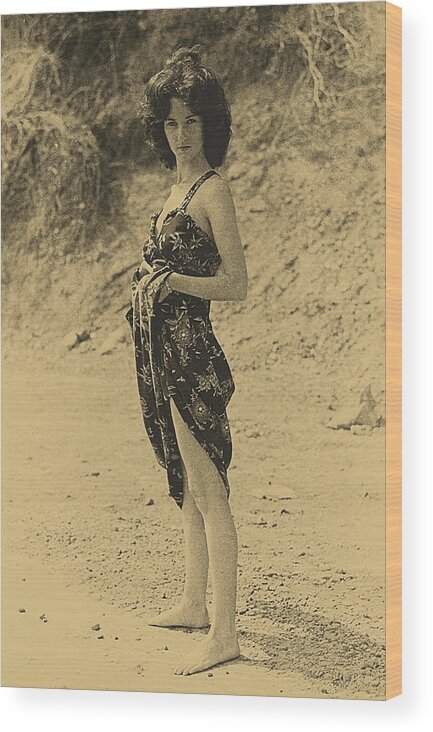 Woman In Dress Wood Print featuring the photograph Barefoot Contessa by Geoff Jewett