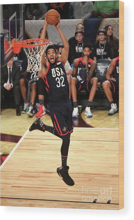 Karl-anthony Towns Wood Print featuring the photograph Bbva Compass Rising Stars Challenge 2017 by Garrett Ellwood