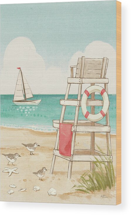 Animals Wood Print featuring the painting Beach Time IIi Vertical Nw by Janelle Penner