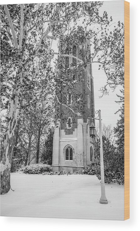 Big Ten Wood Print featuring the photograph Beaumount Tower MSU winter by John McGraw