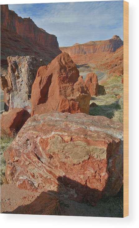 Moab Wood Print featuring the photograph Beautiful Boulders Roadside on Highway 128 in Urah by Ray Mathis