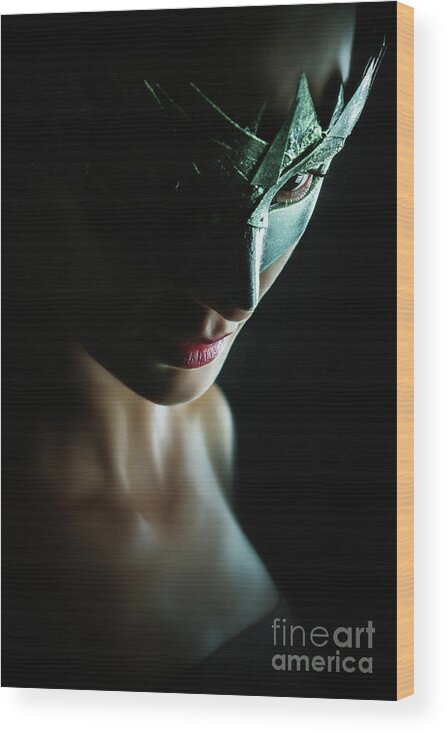 Art Wood Print featuring the photograph Beauty model woman wearing venetian masquerade carnival mask by Dimitar Hristov