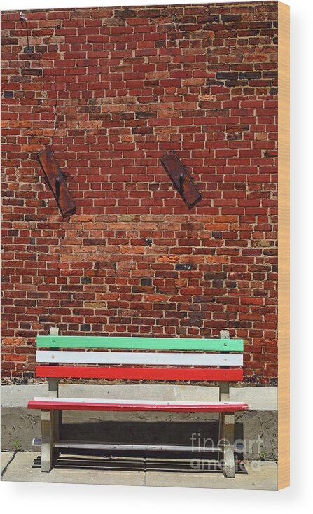 Bench Wood Print featuring the photograph Bench in Colours of Italian Flag Little Italy Baltimore by James Brunker