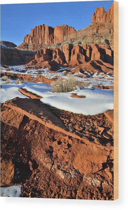 Capitol Reef National Park Wood Print featuring the photograph Beneath the Fluted Wall in Capitol Reef by Ray Mathis