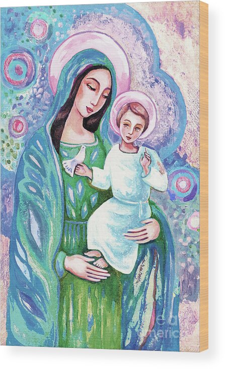 Mother And Child Wood Print featuring the painting Blessing from Heaven by Eva Campbell
