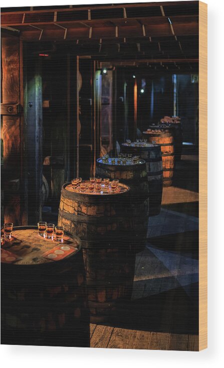 Woodford Reserve Wood Print featuring the photograph Bourbon Tasting Between the Ricks by Susan Rissi Tregoning