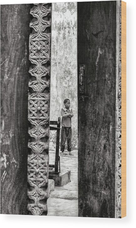 10-15 Years Wood Print featuring the photograph Boy Standing - Stone Town Zanzibar 3607 by Neptune - Amyn Nasser Photographer