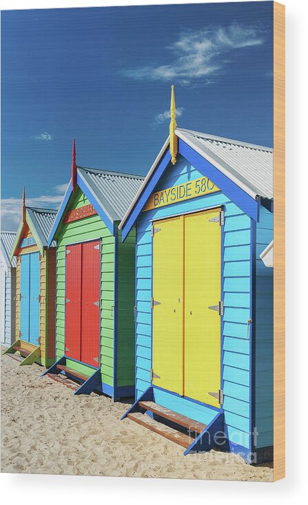 Beach Hut Wood Print featuring the photograph Brighton Beach, Melbourne by Thomas Kurmeier