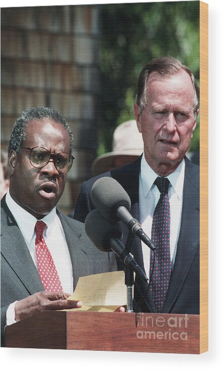 People Wood Print featuring the photograph Bush Standing Wclarence Thomas @ Podium by Bettmann