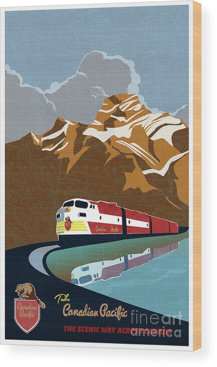 Travel Poster Wood Print featuring the painting Canadian Pacific Rail Vintage Travel Poster by Sassan Filsoof