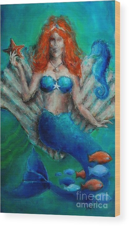 Mermaid Wood Print featuring the painting Caribbean Queen by Dan Campbell