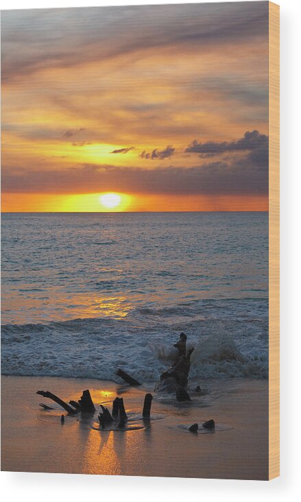 Shadow Wood Print featuring the photograph Caribbean Sunset With Ash Cloud by Michaelutech