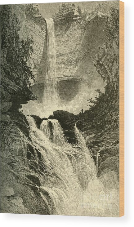 Engraving Wood Print featuring the drawing Catskill Falls by Print Collector